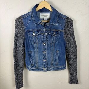 Anthropologie Pilcro Womens Denim Jean Jacket Mixed Media XS Biker Indie Blue